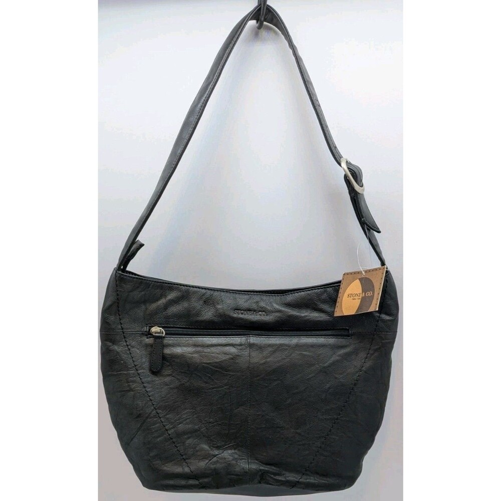 NWT Womens Stone & Co Black Shoulder Bag Purse Zip Closure Adjustable Strap
